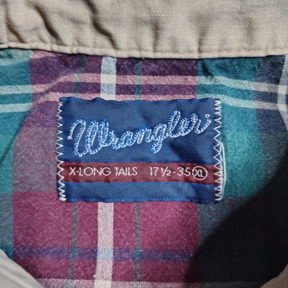 Vintage Wrangler Shirt Mens Long Tail Western Pearl Snap Brushpopper Patchwork - Picture 2 of 13